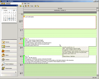 Example of AyaNovaLite Schedule screen