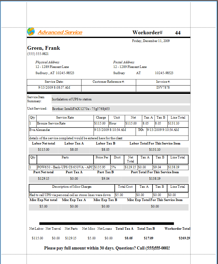 Service Work Order Template