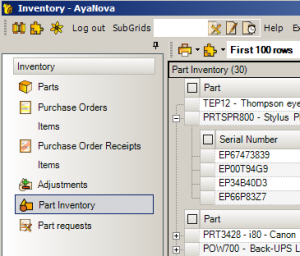 AyaNova includes full inventory features AyaNova part inventory