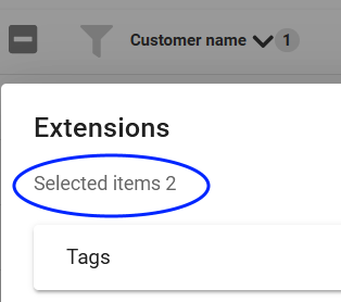 extensions selected items