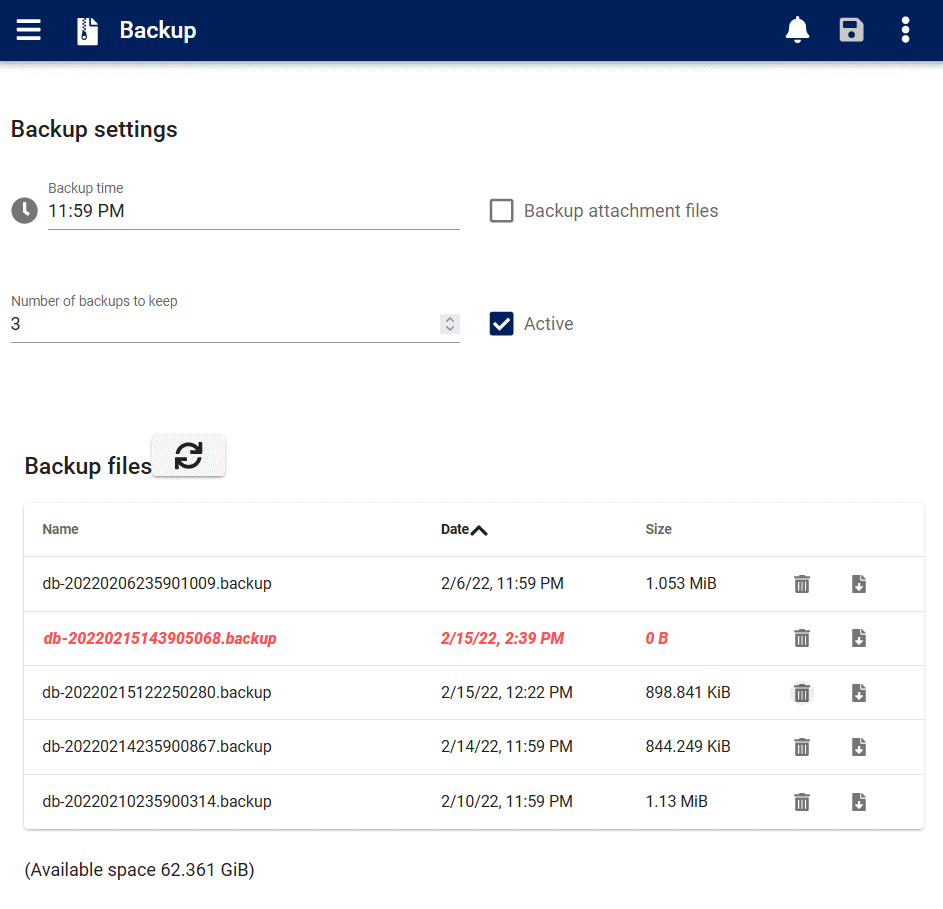 backups form