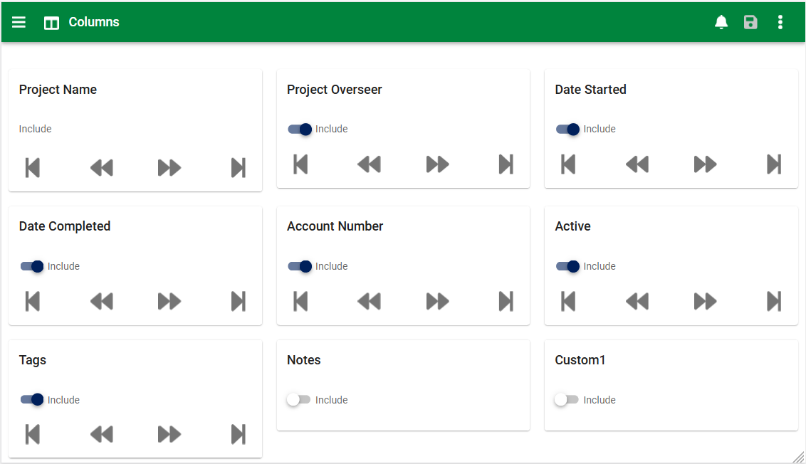 data table column selector