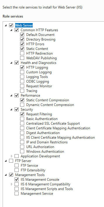 IIS Role Services