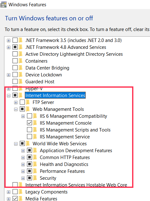 Select IIS Feature