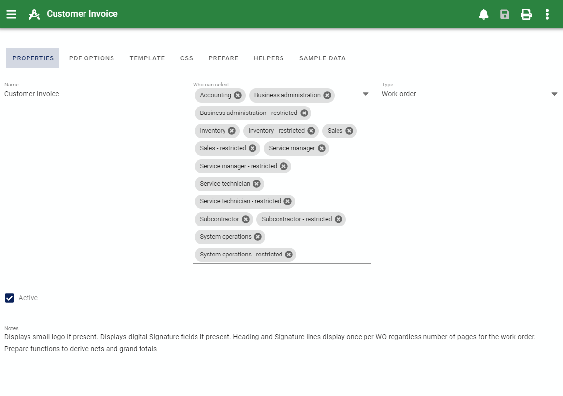 report edit form properties tab