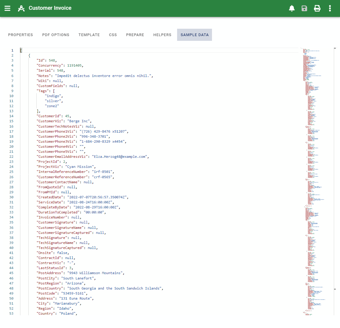 report edit form sample data tab