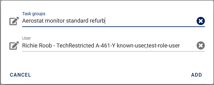 Work order item task task group dialog