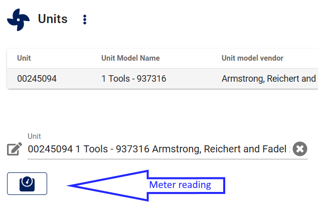 Work order unit meter reading button