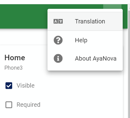 translation navigation from customize menu