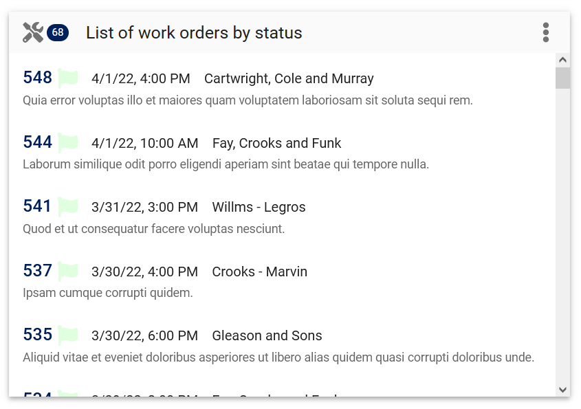 workorders by status list