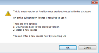 Program version requires AyaNova subscription