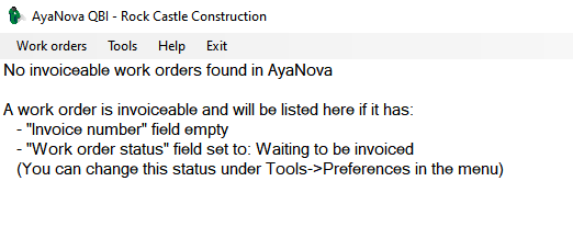 main No invoiceable work orders found