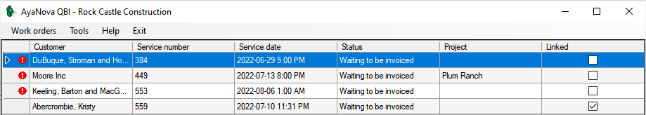 main Work orders ready to invoice